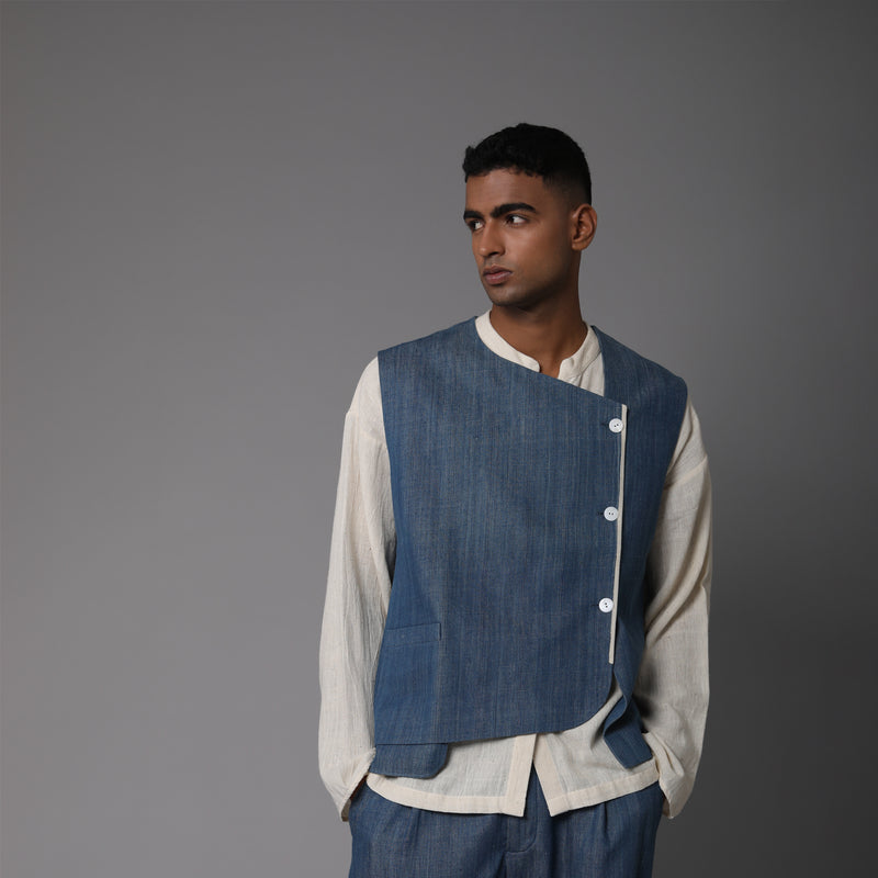Asymmetric cotton jacket sleeveless
