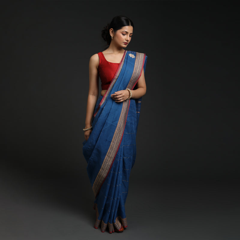 Red Lillies Water Birds - Venkatagiri Cotton - Light Blue