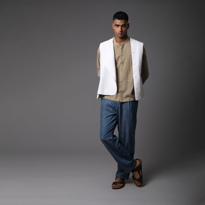 Asymmetric cotton jacket sleeveless