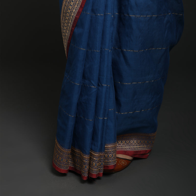 Red Lillies Water Birds - Venkatagiri Cotton - Light Blue