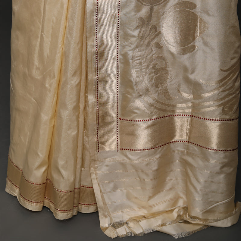 Red Lillies Water Birds Parrot Silk - Off White