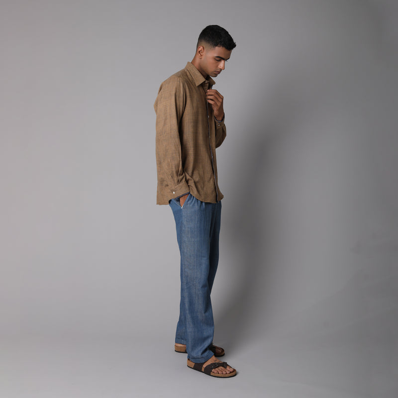 Regular Collar Full Sleeve Brown Cotton