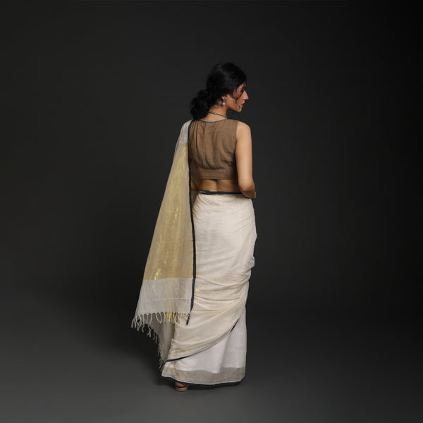 Venkatagiri Chevron 3 Cotton White With Black Selvedge