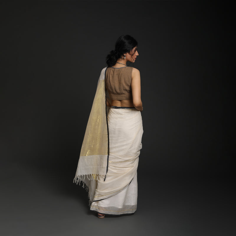 Venkatagiri Chevron 3 Cotton White With Black Selvedge
