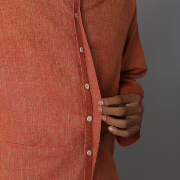 Mandarin Full Sleeve Brown Cotton