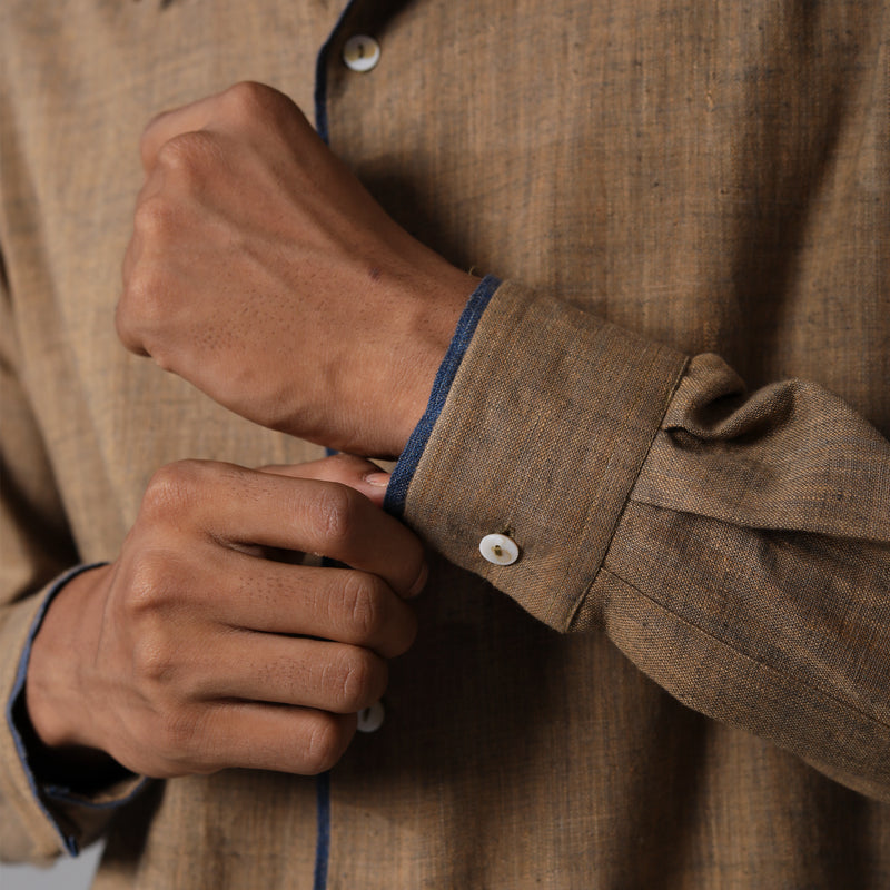 Regular Collar Full Sleeve Brown Cotton