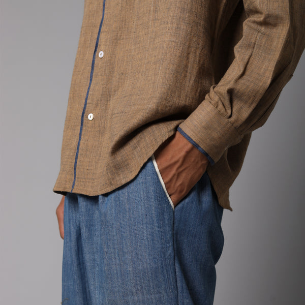 Regular Collar Full Sleeve Brown Cotton