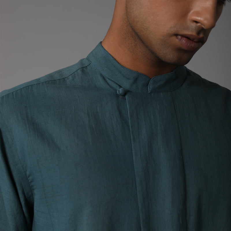 Potli Button Full Sleeve Short Kurta Cotton