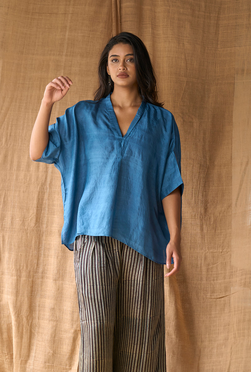 Free Size V Neck Top Mulberry Silk