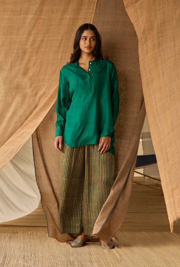 High Slit Top- Emerald Green