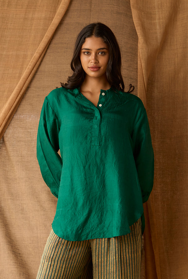 High Slit Top- Emerald Green