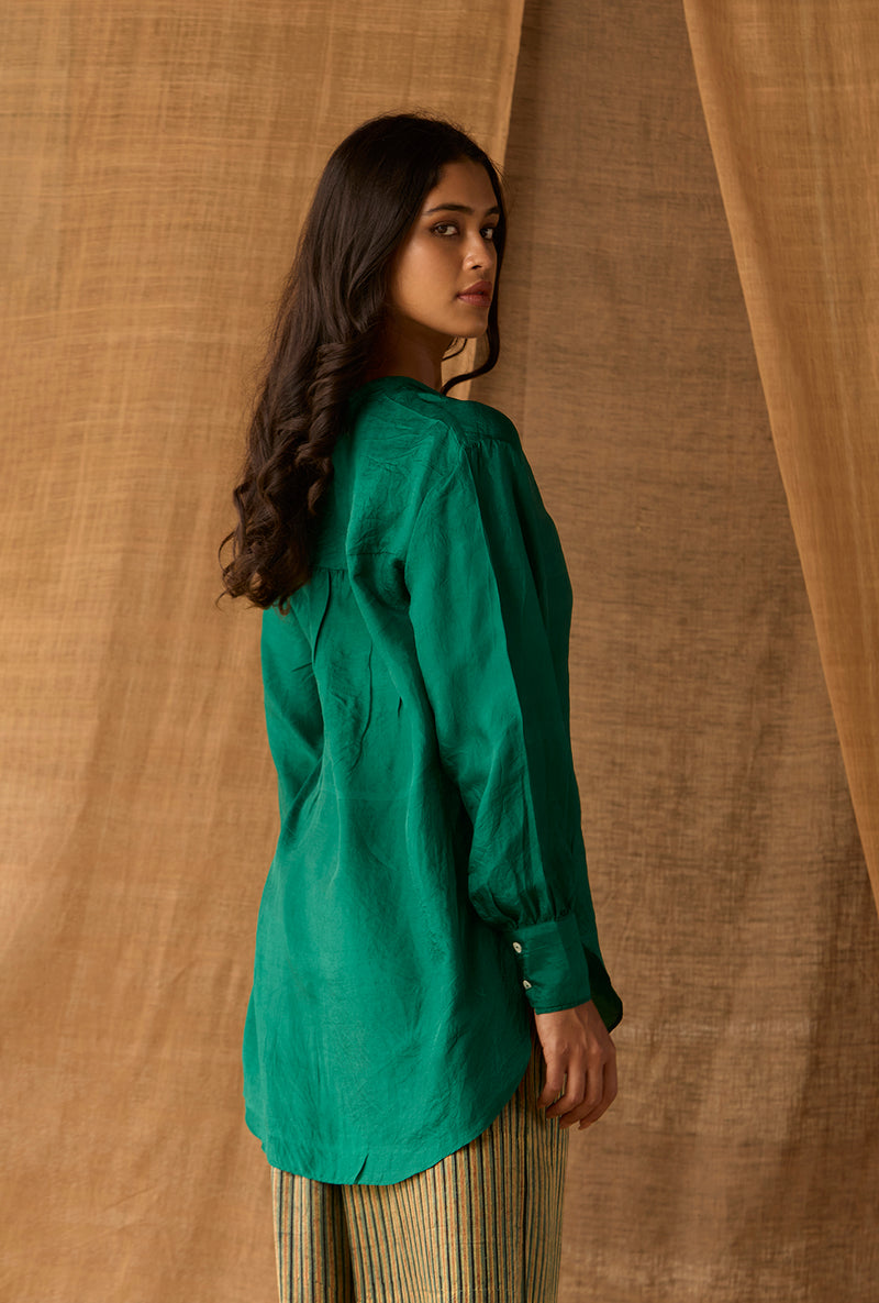 High Slit Top- Emerald Green
