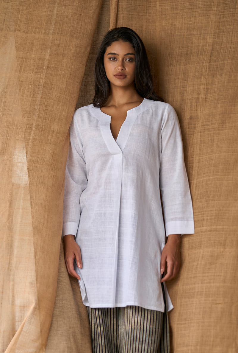 Front Pleat V Neck Kurta