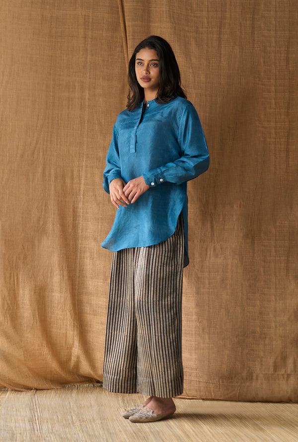 High Slit Top- Petrol Blue