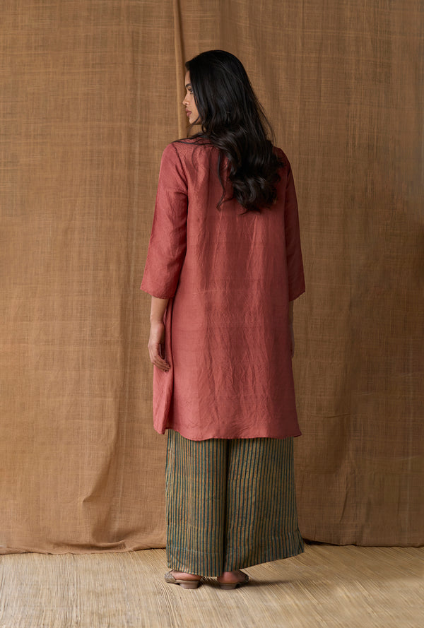 Boat Neck Dress Silk - Rust