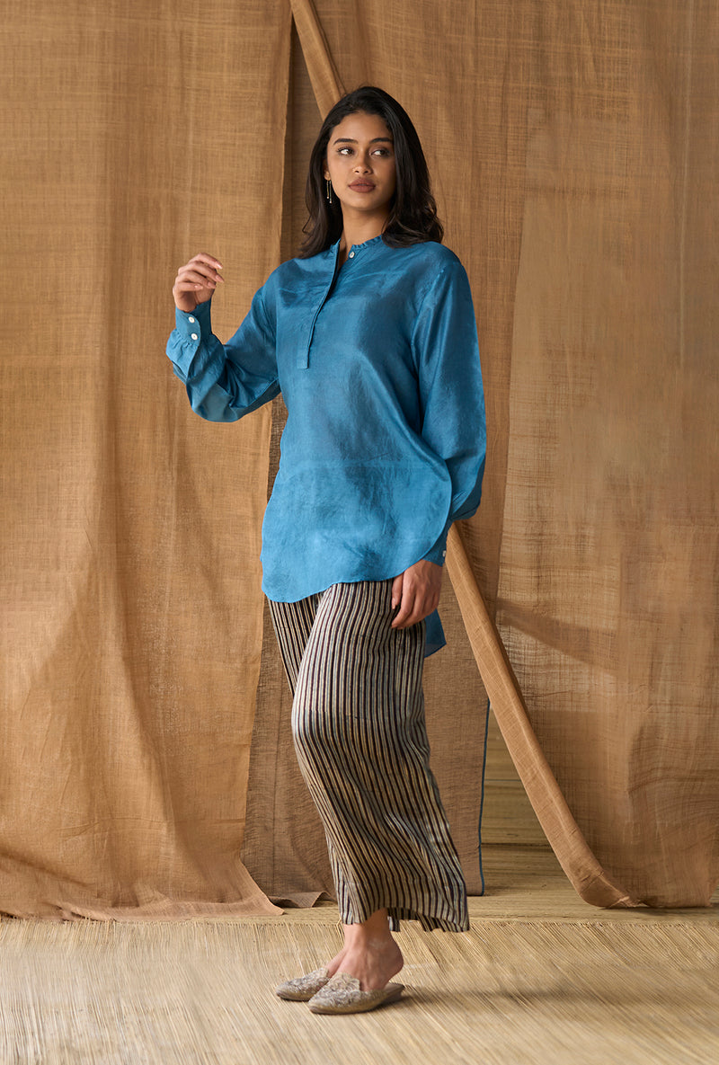 High Slit Top- Petrol Blue