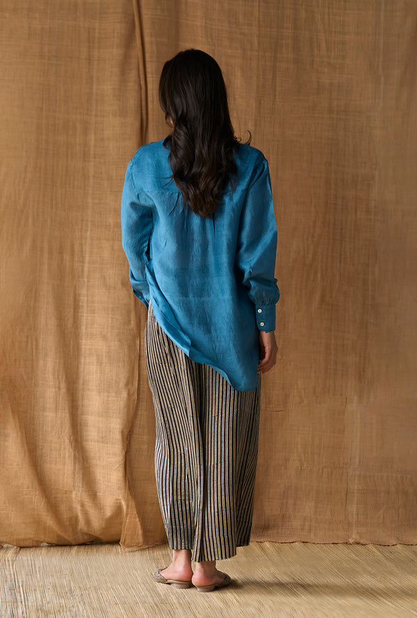 High Slit Top- Petrol Blue